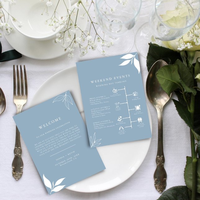 Dusty Blue I Blätter Ich begrüße Letter Timeline C Menükarte (Von Creator hochgeladen)