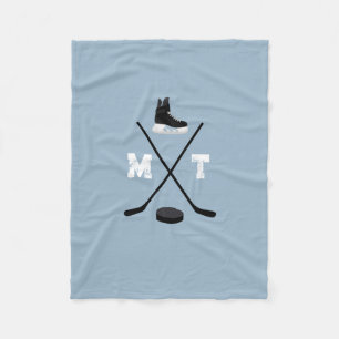 Dusty Blue Ice Hockey Classic gestörtes Monogramm Fleecedecke