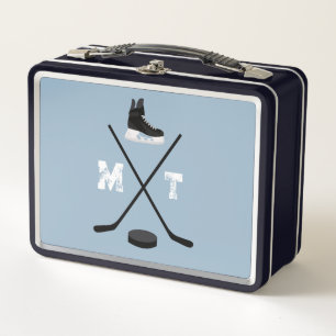 Dusty Blue Ice Hockey Classic gestörtes Monogramm Metall Brotdose