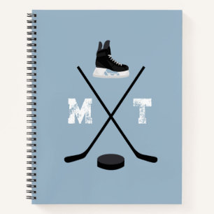 Dusty Blue Ice Hockey Classic gestörtes Monogramm Notizbuch