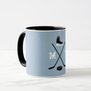Dusty Blue Ice Hockey Classic gestörtes Monogramm Tasse