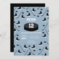 Dusty Blue Ice Hockey Stick, Skates Puck Birthday