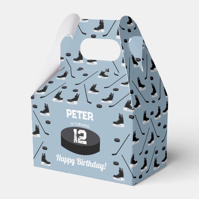 Dusty Blue Ice Hockey Stick, Skates Puck Birthday Geschenkschachtel (Vorderseite)