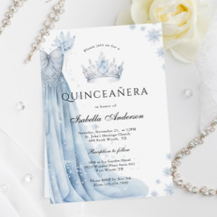 Dusty Blue Icy Winter Quinceanera Einladung