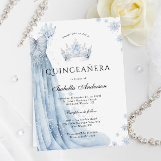 Dusty Blue Icy Winter Quinceanera Einladung