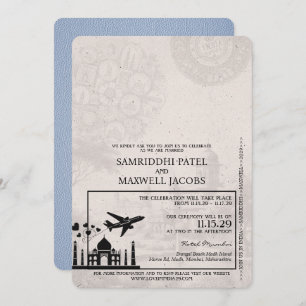Dusty Blue India Passport Hochzeitseinladung Einladung