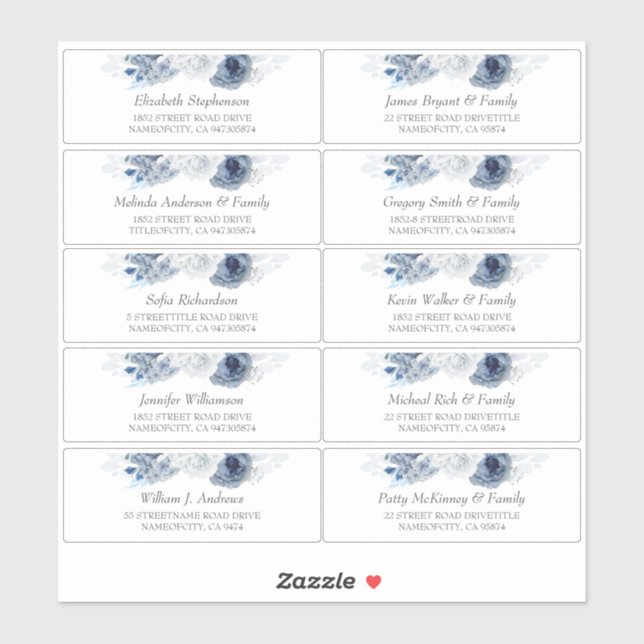 Dusty Blue Individual Guest Names Address Labels (Blatt)