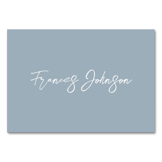 Dusty Blue Individual Name Table Card Tischnummer (Vorderseite)