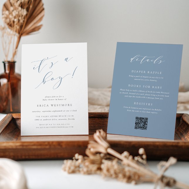 Dusty Blue "It's a Boy" All in One Baby Shower Einladung (Von Creator hochgeladen)