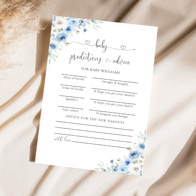 Dusty Blue Ivory Baby Shower Predictions Card (Von Creator hochgeladen)