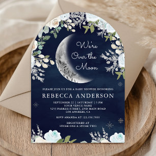Dusty Blue Ivory Blumenmoon Navy Arch Baby Shower Einladung