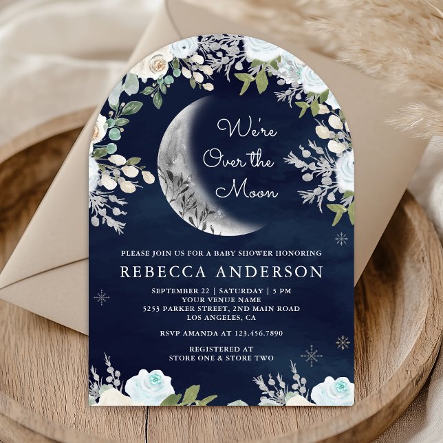 Dusty Blue Ivory Blumenmoon Navy Arch Baby Shower Einladung (Von Creator hochgeladen)