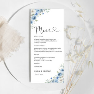 Dusty Blue Ivory Brautparty Menu Menükarte
