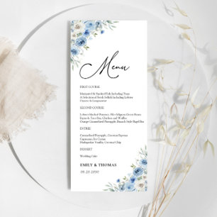 Dusty Blue Ivory Brautparty Menu Menükarte