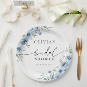 Dusty Blue Ivory Brautparty Paper Plate Pappteller
