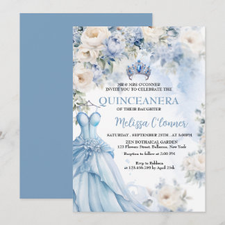 Dusty Blue Ivory Floral Wedding Einladung