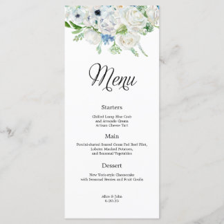 Dusty Blue Ivory Floral Wedding Menu Menükarte