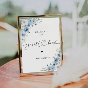 Dusty Blue Ivory Guest Book Sign Sockelschild
