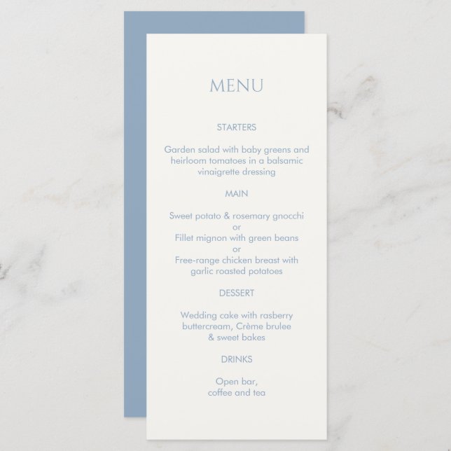 Dusty Blue & Ivory Mit Monogramm Wedding Menu Programm (Vorne/Hinten)