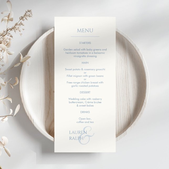 Dusty Blue & Ivory Mit Monogramm Wedding Menu Programm (Von Creator hochgeladen)