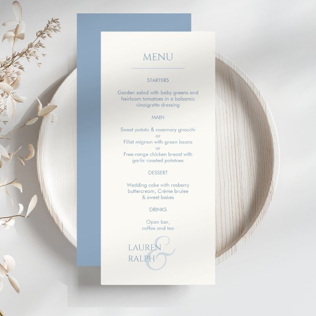 Dusty Blue & Ivory Mit Monogramm Wedding Menu Programm (Von Creator hochgeladen)