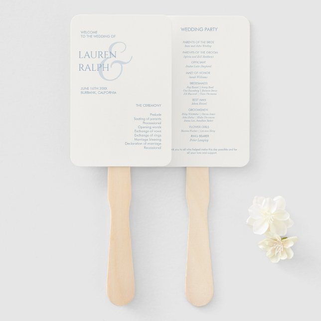 Dusty Blue & Ivory Monogram Wedding Program Fächer (Vorne und Hinten)