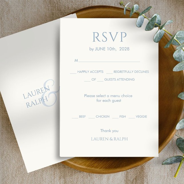 Dusty Blue & Ivory Monogram Wedding RSVP Karte (Von Creator hochgeladen)