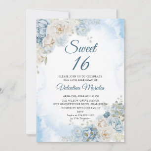 Dusty Blue Ivory Rose Blume 16 . Geburtstag 16 Einladung