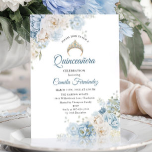 Dusty Blue Ivory Rose Blume Quinceanera Geburtstag Einladung