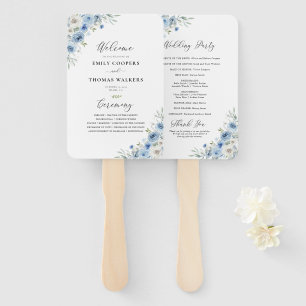 Dusty Blue Ivory Wedding Program Hand Fan Fächer