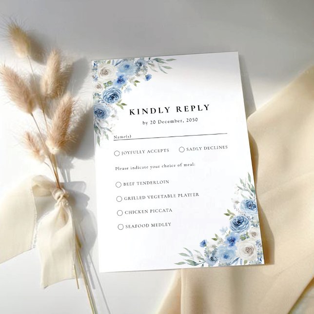 Dusty Blue Ivory Wedding Zeremony RSVP Card Karte (Von Creator hochgeladen)
