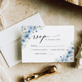 Dusty Blue Ivory Wedding Zeremony RSVP Card Karte
