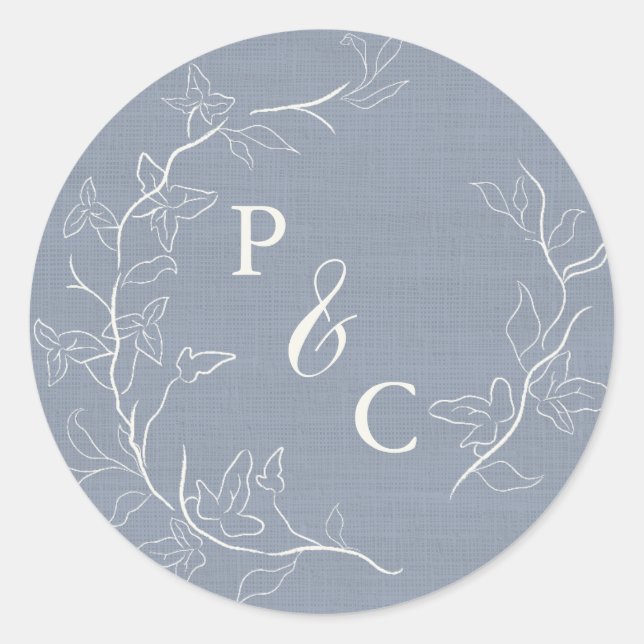 Dusty Blue Ivy Monogram Wedding Umschlag Aufkleber (Vorderseite)