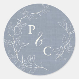 Dusty Blue Ivy Monogram Wedding Umschlag Aufkleber