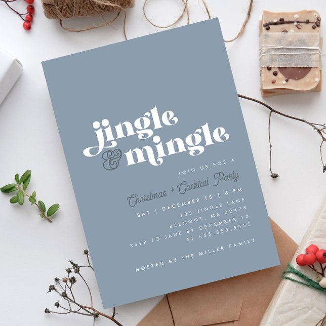 Dusty Blue Jingle Mingle Modern Christmas Party Einladung (Von Creator hochgeladen)