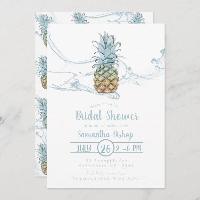 Dusty Blue Juicy Pineaple Summer Brautparty Einladung (Vorne/Hinten)