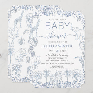 Dusty Blue Jungle Animals Toile Baby Dusche Einladung