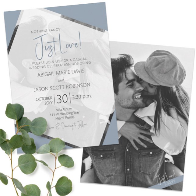 💍 ✨ Dusty Blue Just Liebe Lässig Hochzeit Einladung (💍✨Dusty Blue Just Love Casual Wedding Invitation
)