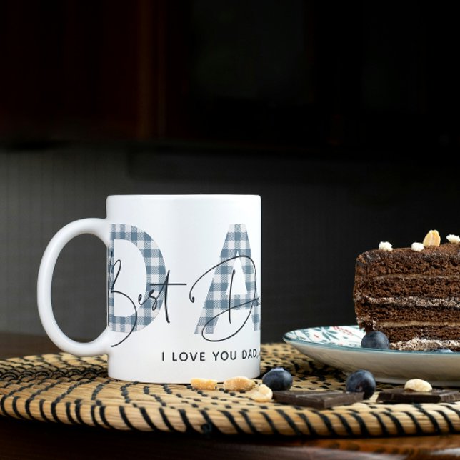 Dusty Blue Kariert Best Vater je Quote Vathday Kaffeetasse (Easily personalize this Best Dad Ever mug a gift he'll treasure, perfect for any occasion)