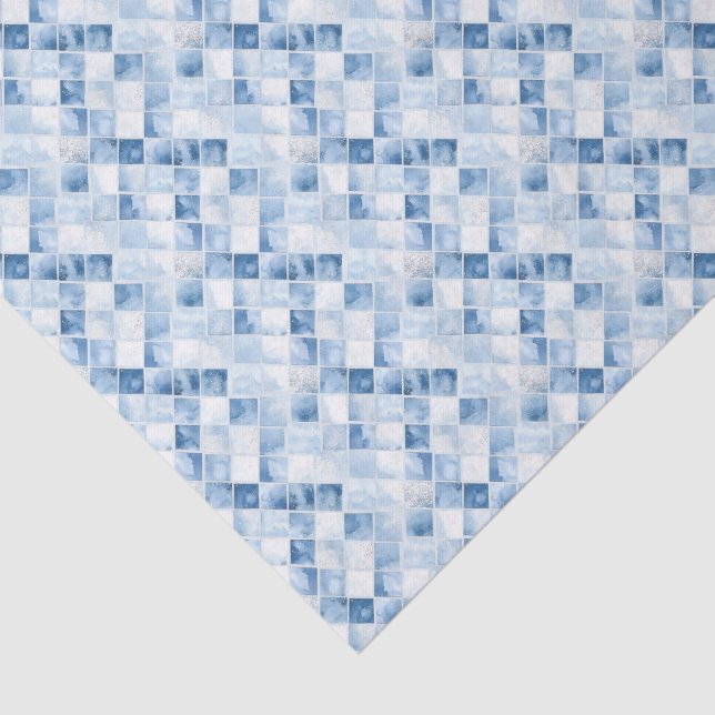 Dusty Blue Karo Pattern Holiday Seidenpapier (Ausschnitt)