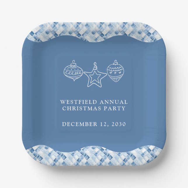 Dusty Blue Karo Pattern Weihnachtsfeiertag Party Pappteller (Vorderseite)