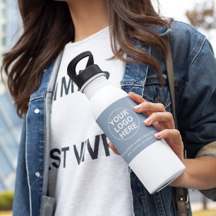 Dusty Blue l Beruflich Business Logo & Text Edelstahlflasche