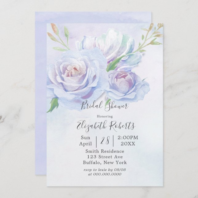 Dusty Blue Lavender Peony Brautparty Einladung (Vorne/Hinten)