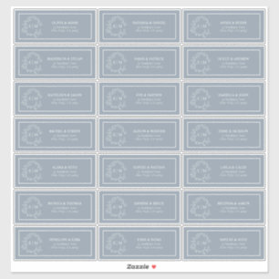 Dusty Blue Leafy Wappen Monogram Guest Address Aufkleber