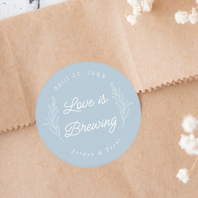 Dusty Blue Liebe ist Brewing Coffee Favor Sticker (Von Creator hochgeladen)