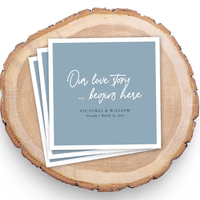 Dusty Blue Liebe Story: Elegante Script Wedding Serviette (Dusty Blue Love Story: Elegant Script Wedding Napkins)