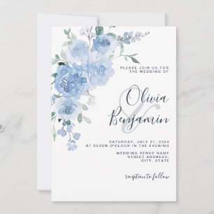 Dusty Blue Light Pastel Botanical Floral Wedding Einladung