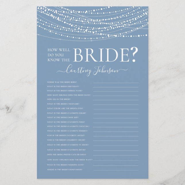 Dusty Blue Lights Brautparty (Vorderseite)