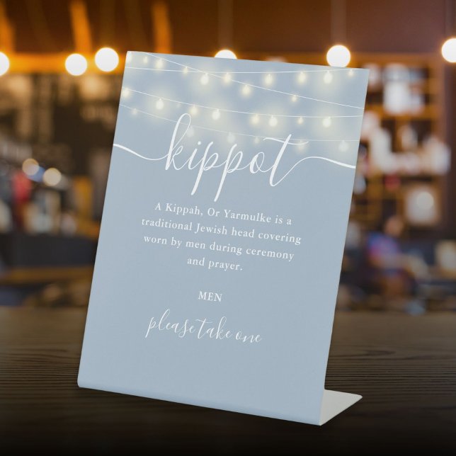 Dusty Blue Lights Juwish Wedding Kippot Yarmulke Sockelschild (Dusty Blue Lights Jewish Wedding Kippot Yarmulke Pedestal Sign)