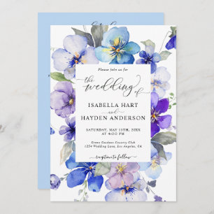 Dusty Blue Lila Floral All in 1 QR Code Wedding Einladung